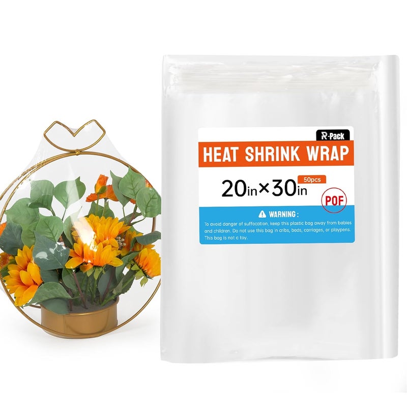 R-PACK Heat Shrink Bags, 50 Pieces 20x30" Heat Shrink Wrap for Book, Bath Bombs, Bags, Jars and Homemade DIY Projects - Image 1